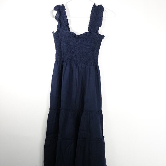 New Quince Women’s Deep Navy Organic Cotton Poplin Smocked Midi Dress XS 4042-80 - Picture 5 of 9